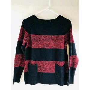 Gap Sweater Men's Small Red Black Striped Front Pockets Wool Blend Pullover